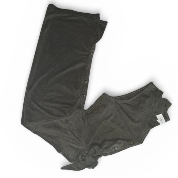 Lou & Grey Olive Gray Modal Blend Button Front Midi Dress Tie Waist Size Small - Picture 6 of 8